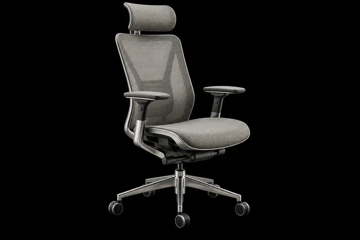 Biuro kėdė Šviesi ergonominė biuro kėdė su porankiais ir ratukais.