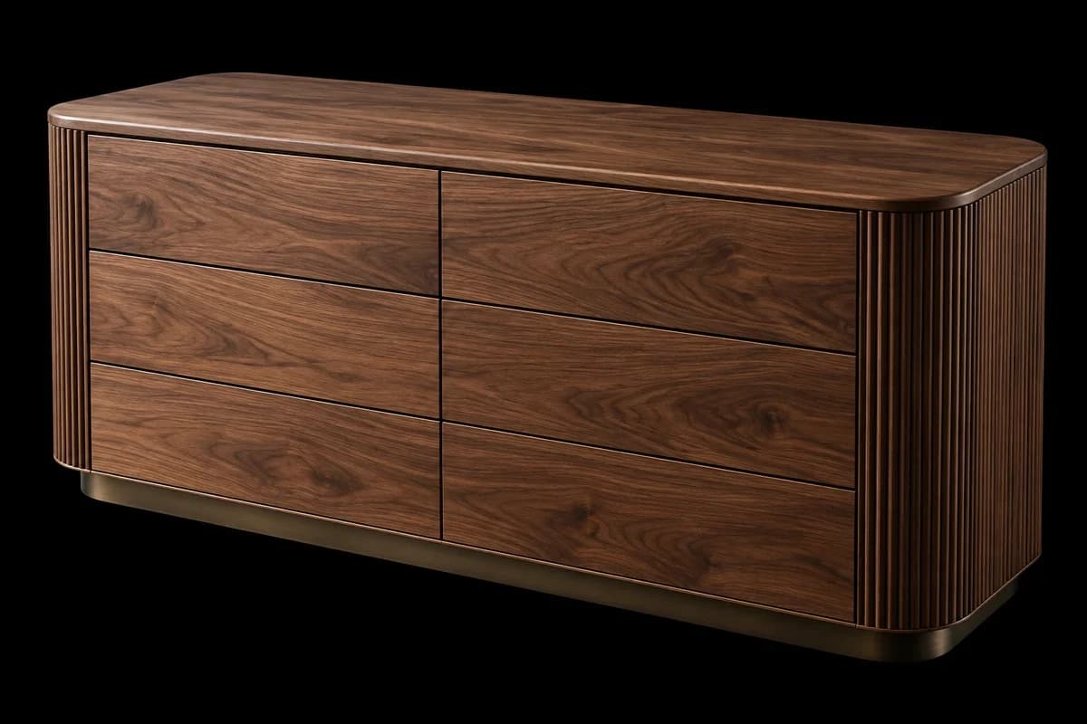 Chest of drawers Wooden chest with six drawers and rounded corners.